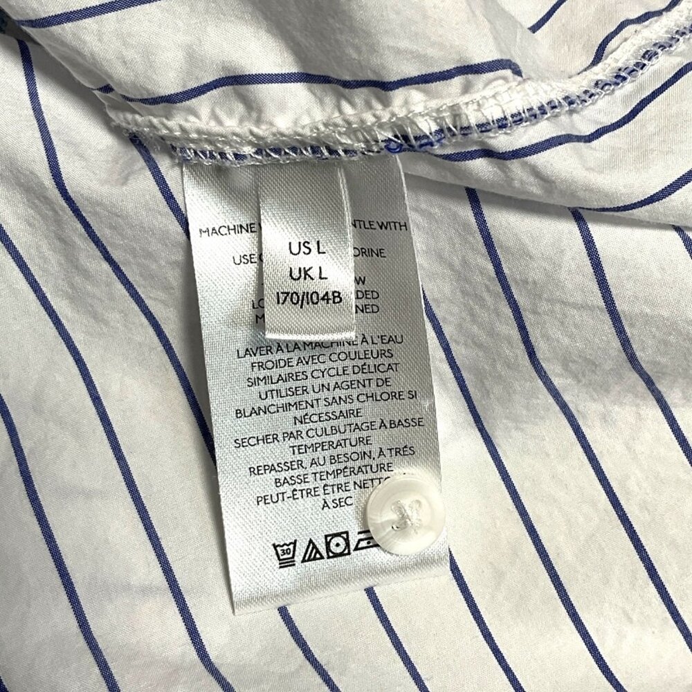 Anthropologie Maeve Button Down Shirt White Blue Striped I Love You Size Large L - Picture 8 of 10